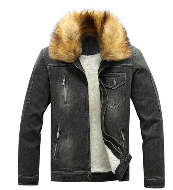 Men's Winter Fur-Lined Denim Jacket